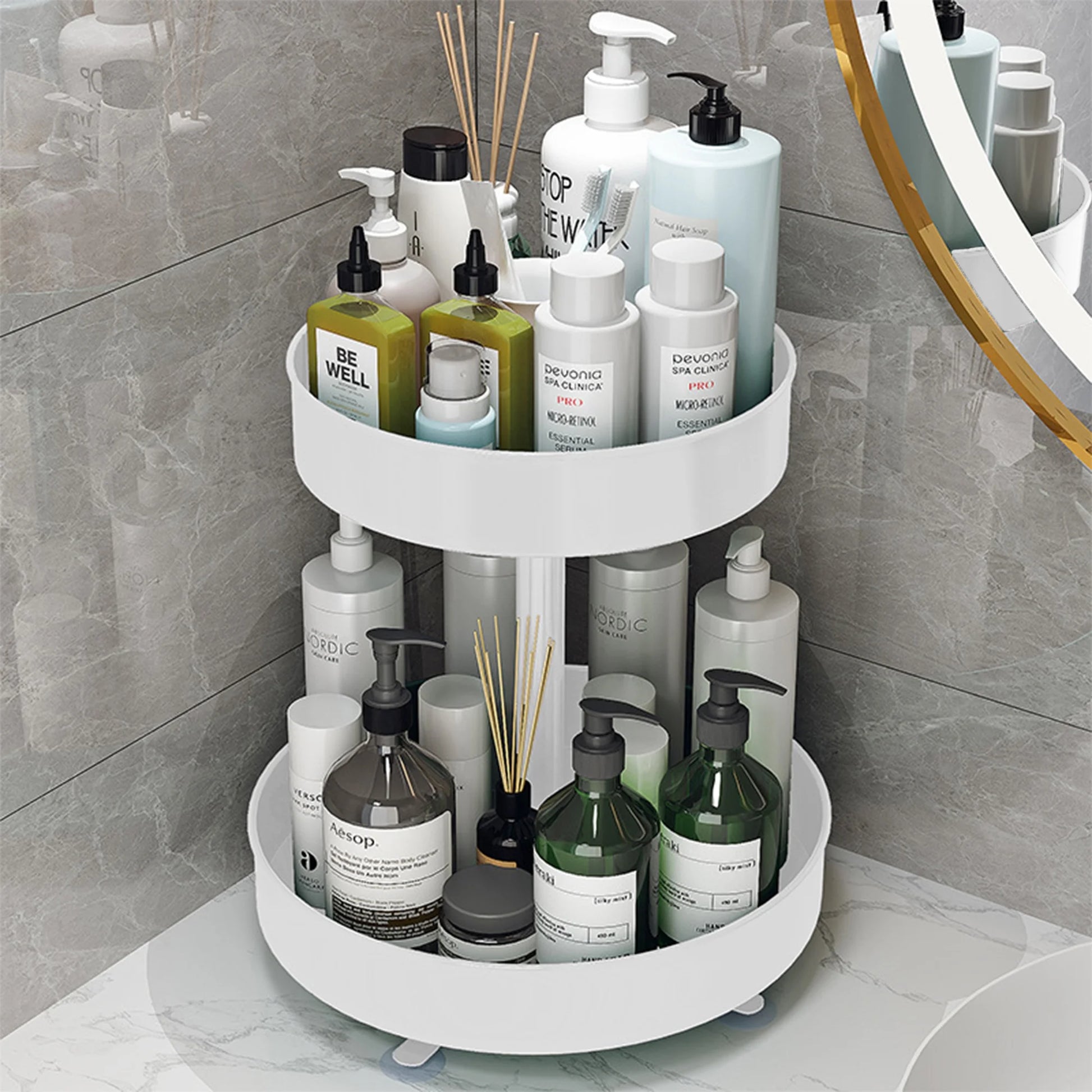 2 Tier Rotating Spice Rack, 10-Inch Spinning Spice Organizer, Kitchen Counter Storage, White