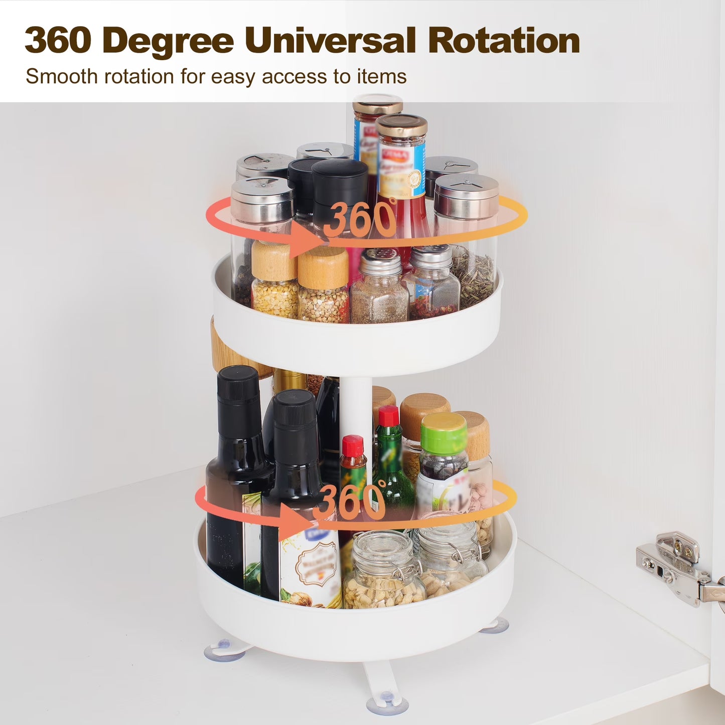 2 Tier Rotating Spice Rack, 10-Inch Spinning Spice Organizer, Kitchen Counter Storage, White