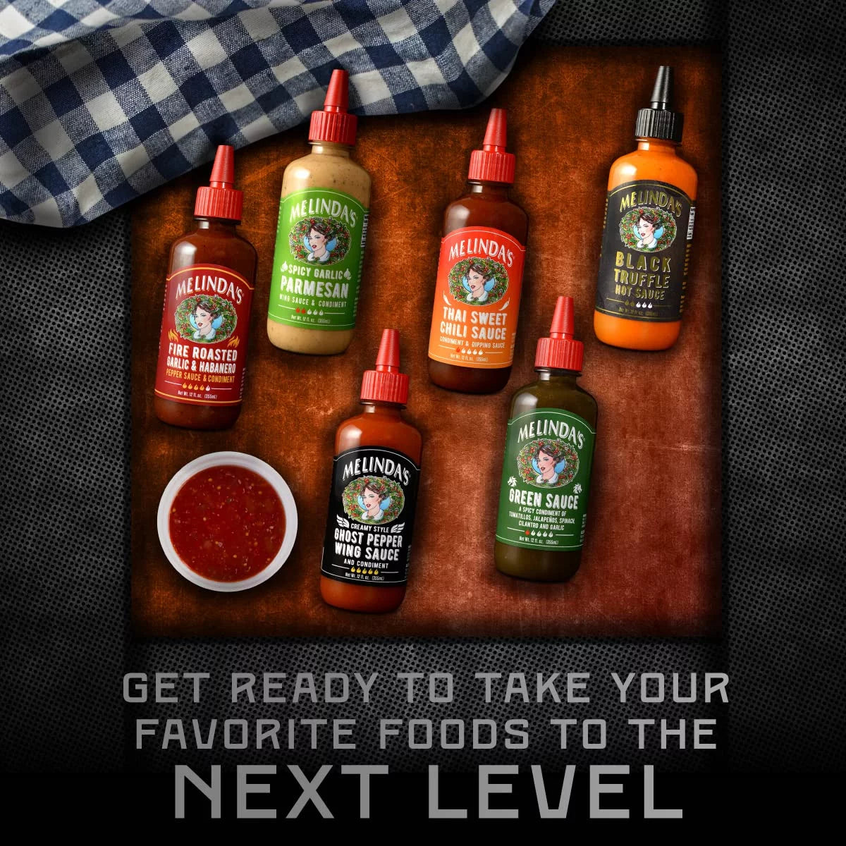 Melinda’S - a Taste of Melinda’S Collection – Craft Pepper Sauce and Condiment Gift Set - Includes Black Truffle, Thai Sweet Chili, Roasted Garlic & Habanero, Ghost Pepper, Spicy Garlic Parmesan- 12 O