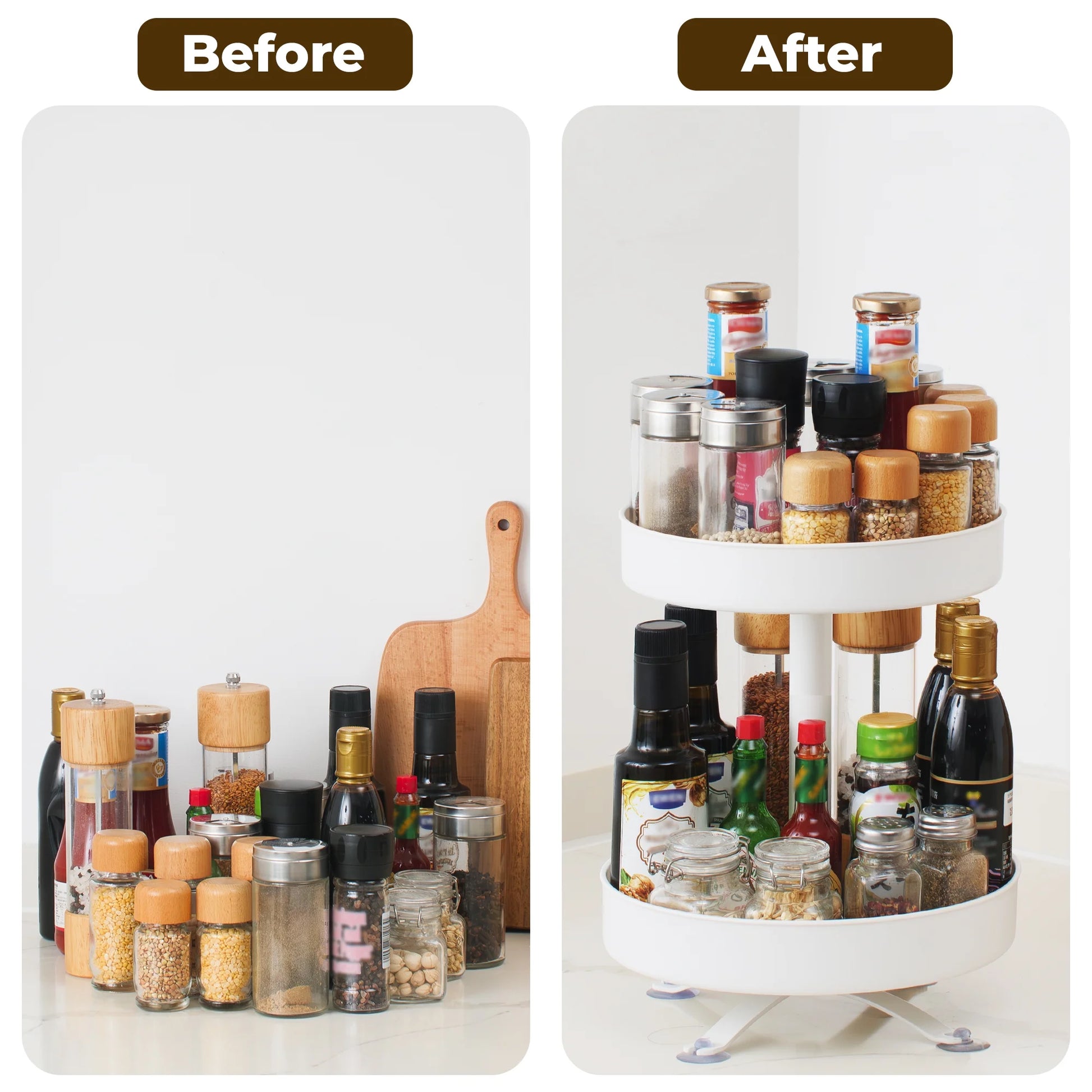 2 Tier Rotating Spice Rack, 10-Inch Spinning Spice Organizer, Kitchen Counter Storage, White