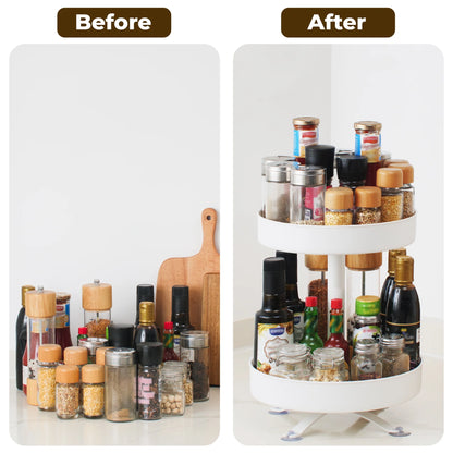 2 Tier Rotating Spice Rack, 10-Inch Spinning Spice Organizer, Kitchen Counter Storage, White