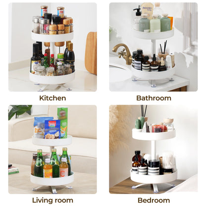 2 Tier Rotating Spice Rack, 10-Inch Spinning Spice Organizer, Kitchen Counter Storage, White